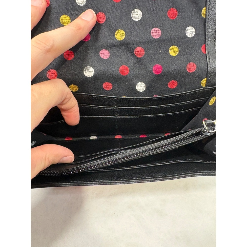 Vera‎ Bradley Leather Floral Canvas Trifold Wallet Black Butterfly Polka Dot - Picture 6 of 11